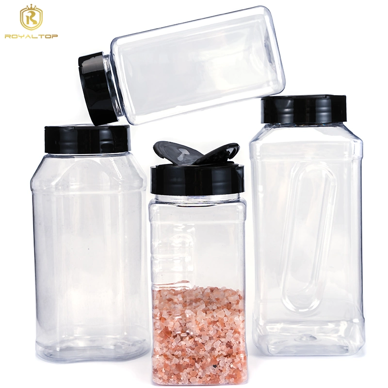 Large Capacity Square Pet Plastic Dry Spice Storage Bottle for Kitchen