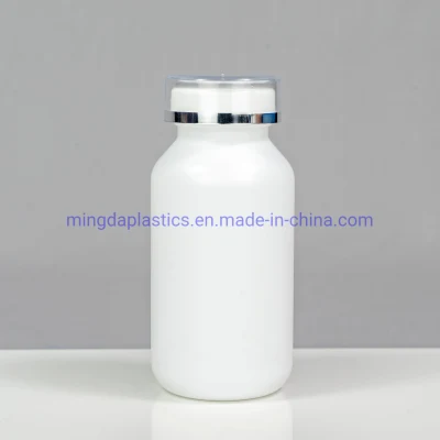 200ml 제약 등급 HDPE 빈 플라스틱 포장, 기울어 진 어깨, 투명한 이중 캡, 둥근 약병 공장